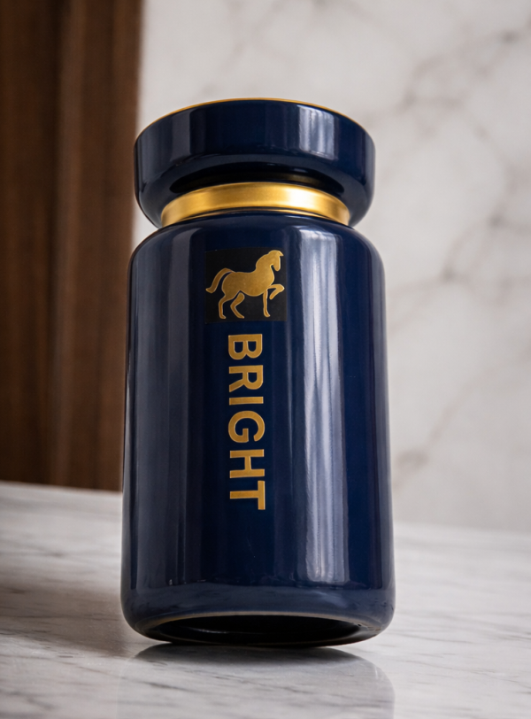 Luxury Navy Blue Ceramic Decorative Jar with Gold Accent – Elegant Home Décor Piece