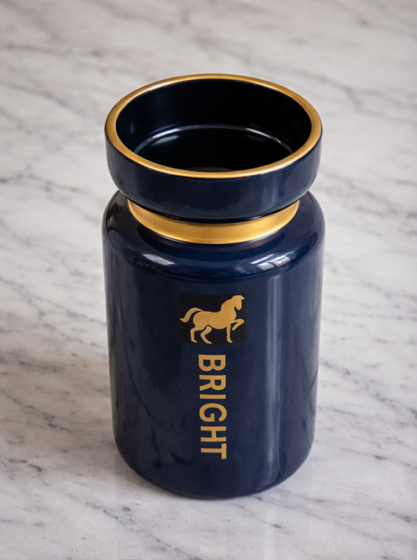 Luxury Navy Blue Ceramic Decorative Jar with Gold Accent – Elegant Home Décor Piece