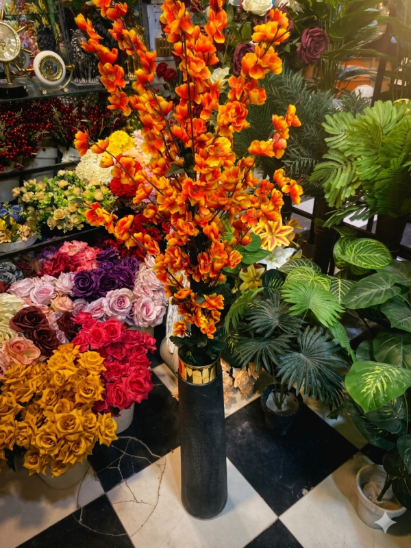 Premium Sunset Orange Silk Blossom Tree – Luxury Floor Vase Arrangement