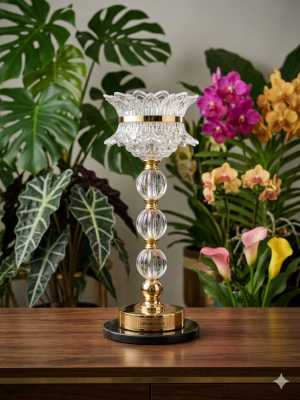 The Celestial Lotus – Premium Crystal & Gold Pillar Candelabra