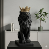 Royal Black & Gold Crowned Lion King Statue – Premium Hand-Finished Tabletop Sculpture for Luxury Home Decor