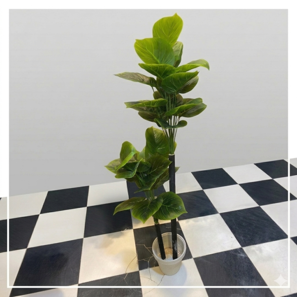 Realistic Large Artificial multi-Stem Floor Plant in Modern Pot - Lush Green Faux Philodendron