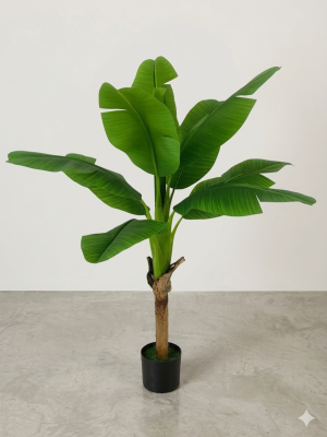 Lifelike Faux Musa Banana Tree in Minimalist Black Pot - Realistic Artificial Tropical Floor Plant for Home and Office Decor