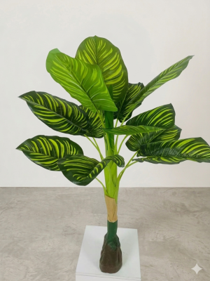Striking Modern Artificial Variegated Pinstripe Plant - Realistic Faux Zebra Calathea Tree