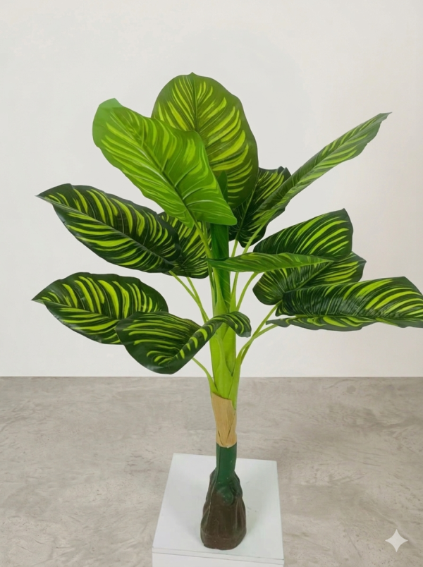 Striking Modern Artificial Variegated Pinstripe Plant - Realistic Faux Zebra Calathea Tree