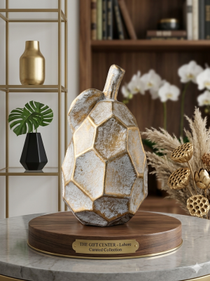 The Gilded Heirloom – Faceted Geometric Pear Sculpture in Distressed Gold