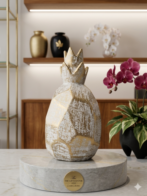 The Gilded Obsidian Crown – Fused Geometric Pineapple Sculpture