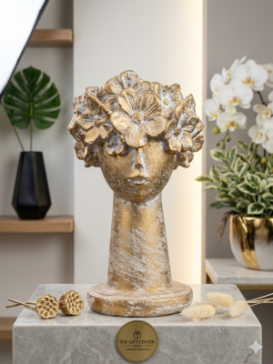 Antique Golden Muse – Distressed Patina Head Vase & Sculpture