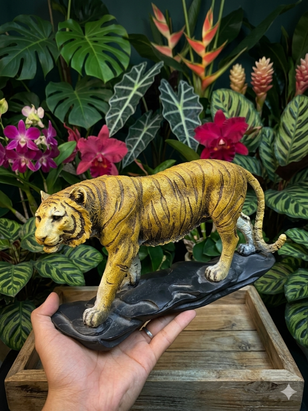 Majestic Golden Tiger Figurine on Slate Base