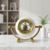 Premium Mechanical Style Skeleton Table Clock – White Ceramic Finish with Exposed Gold Gearwork