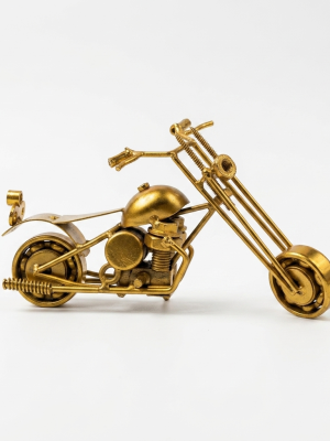 Premium Golden Steampunk Motorcycle Model – Handcrafted Metal Art Chopper for Home & Office Decor