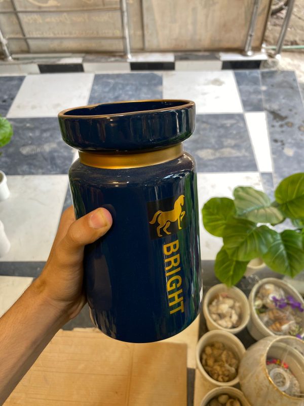 Luxury Navy Blue Ceramic Decorative Jar with Gold Accent – Elegant Home Décor Piece