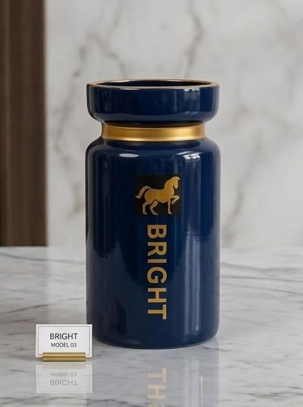 Luxury Navy Blue Ceramic Decorative Jar with Gold Accent – Elegant Home Décor Piece